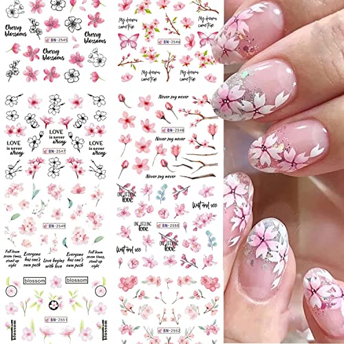12 Листа, на Цветни Стикери за нокти, 3D Самозалепващи Пролетта Етикети за дизайн на ноктите, Розово Прасковен Дизайн,
