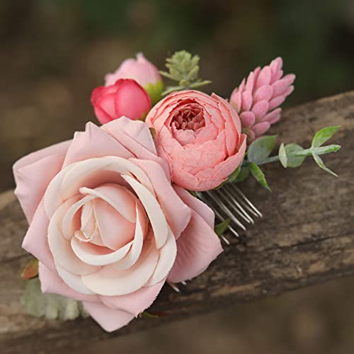 Сватбена гребен Fangsen за младоженци, розова роза, цвете гребен с bouton рози, пролетно сватбена прическа за жени