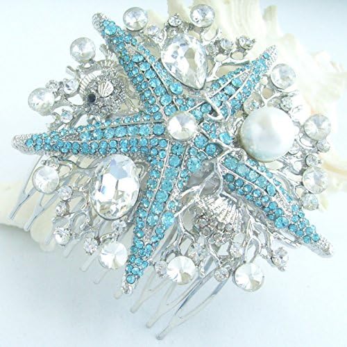 Sindary Сватбена прическа 3,15 с перли и кристали, гребен за коса във формата на морска звезда за младоженци HZ6412