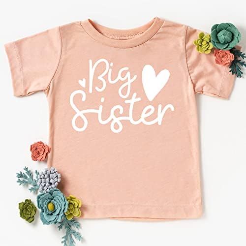 Тениска Olive Обича Apple с Надпис Big Sister Hearts Sibling Reveal за новородени и по-младите момичета, Дрехи за братя и Сестри