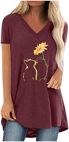 Тениска с графичен Дизайн за Момичета, Лято Есен Облекло, Памучен Тениска с V-Образно деколте и Къс Ръкав Regular