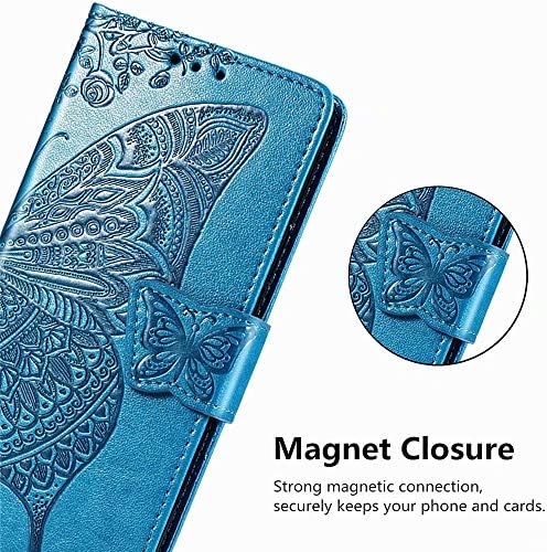 Чанта-портфейл MEUPZZK за Samsung Galaxy S21 от изкуствена кожа премиум-клас с тисненым цветя, пеперуди [флип-надолу