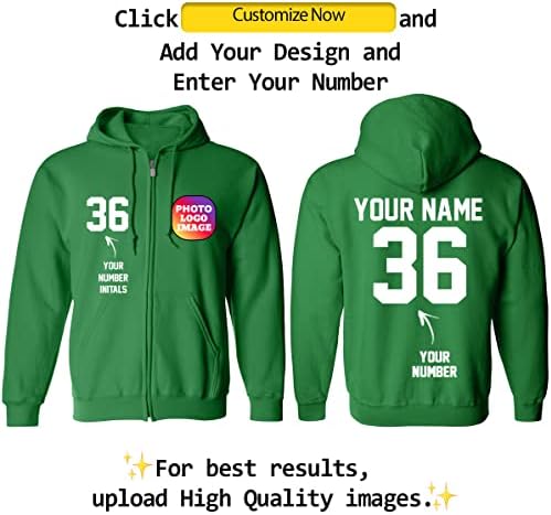 Hoody с цип на поръчката - Добавете лого и номер на вашия екип - Размери за възрастни, младежи и деца
