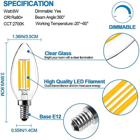 LangPlus + Свещници Led Крушки с регулируема Яркост 6 W 60 W Еквивалент E12 База от Прозрачно Стъкло на Лампата
