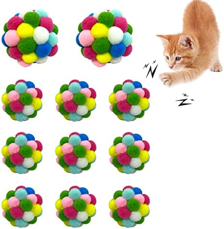Играчка Yaonrach Cat Bell Balls - 11 Опаковки Цветни Меки Топки за Коте с Камбана Вътре, Интерактивни Пухкави Топки за Преследване на Котка със Звънци за домашни котки и Котенц?