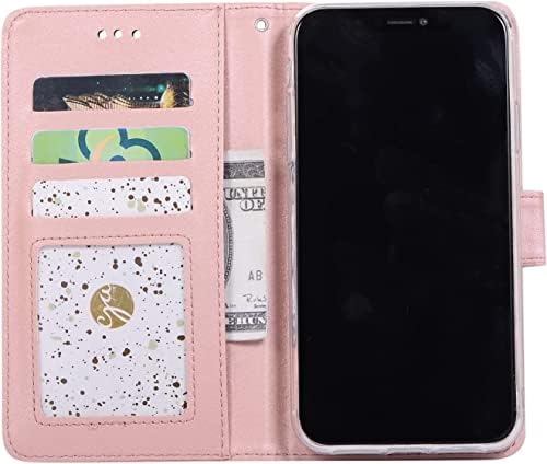 Калъф HOUCY, съвместим с iPhone 13/13 Mini/Pro 13/13 Pro Max, кожен портфейл премиум-клас с панти капак и държач за самоличност от изкуствена кожа, слот за карта-фолио (Цвят: розов, раз?