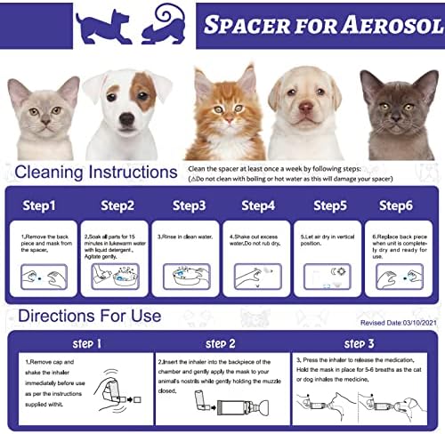 Инхалатор-спейсер за кучета и котки Идва с 2 Размера маски, Аэрозольной камера (2 Маски) е Подходящ за всички котки и Кучета
