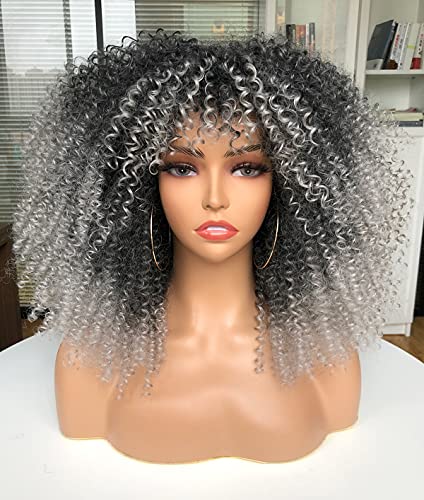 ИЗВРАТЕНИ 16-инчов къдрава перука с бретон за черни жени, извратени кратък къдрава перука, на афро-перуки (лилаво)