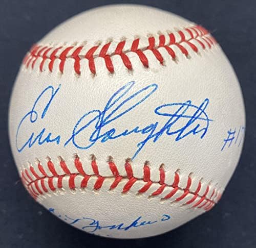Енос Слотер #17 1957-1958 Световните серии Янкис Vs. Брейвз Подписаха Бейзболен JSA - Бейзболни топки с Автографи