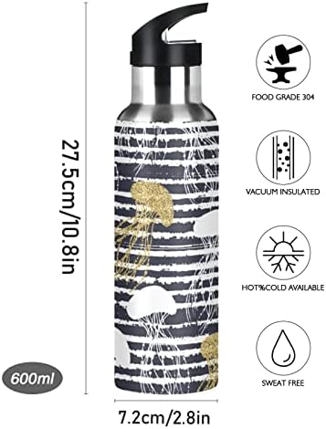 Бутилка за вода UMIRIKO Jellyfish, Термос със Сламен капак, 20 Грама за деца, Момчета и Момичета, в черно-Бяла Ивица,
