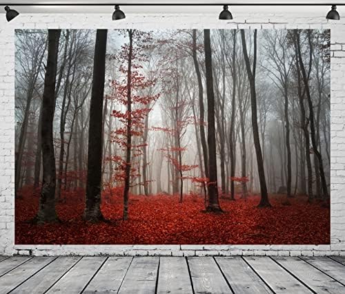 CORFOTO 9x6ft Плат Есента Мъгливо Горски Фон Есента Мъгливо Горски Фон Червени Кленови Дървета Паднали Листа Природен