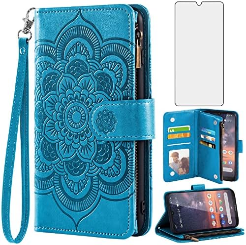 Asuwish Калъф за вашия телефон Nokia C200, една чанта-портфейл със Защитно фолио, изработени от Закалено Стъкло и Цветя на Кожата, Сгъваща се стойка за Кредитни карти, Поста?