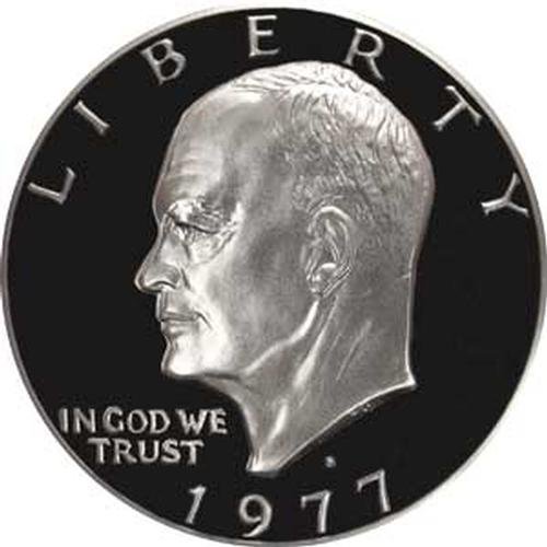 Монета на САЩ под формата на долар Айзенхауер 1977 г. с скъпоценния камък на Айк