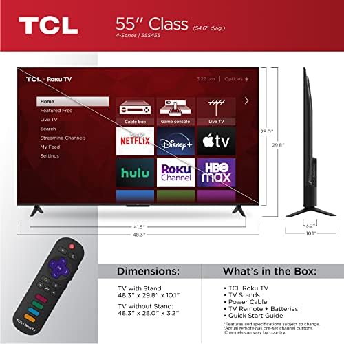 TCL 55 Smart Roku TV 4-та серия с резолюция от 4K UHD HDR (Wi-Fi, RF, USB, Ethernet, HDMI) - 55S455 Звукова панел