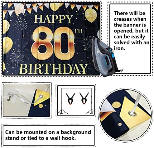 4 x 6 метра, С 80-годишнината Украса за парти в чест на рождения Ден на Банер Златен Черен Знак на 80 - те Години