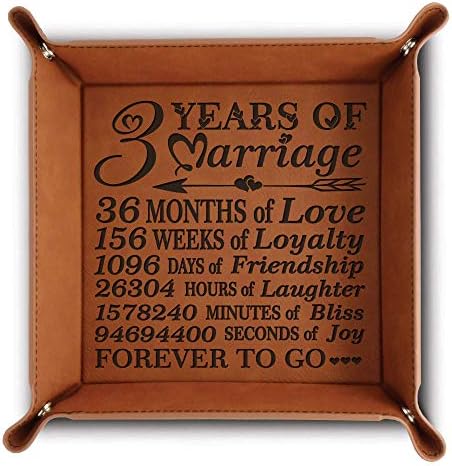 3 Години брак-Завинаги-Гравиран Кожена табла с дати счупване-Тави за съхранение и организация на бижута (от Сурова