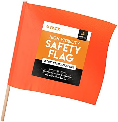 Оранжеви знамена сигурност - Оранжев предупредителен флаг с размери 18 х 18 см с 24-инчов дървен стълб - Комплект