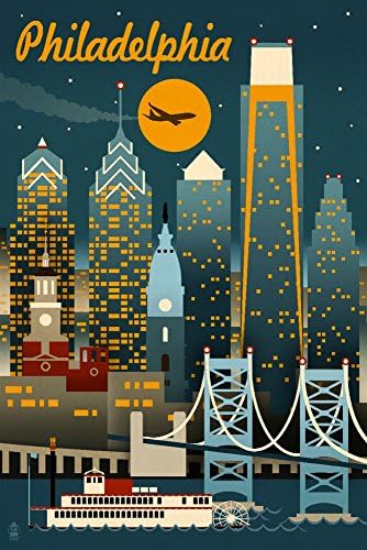 Фенер Press Филаделфия, Пенсилвания, Ретро-Skyline (Фигура от алуминий 12x18, Декорация на метални табели Вътре и извън помещения)
