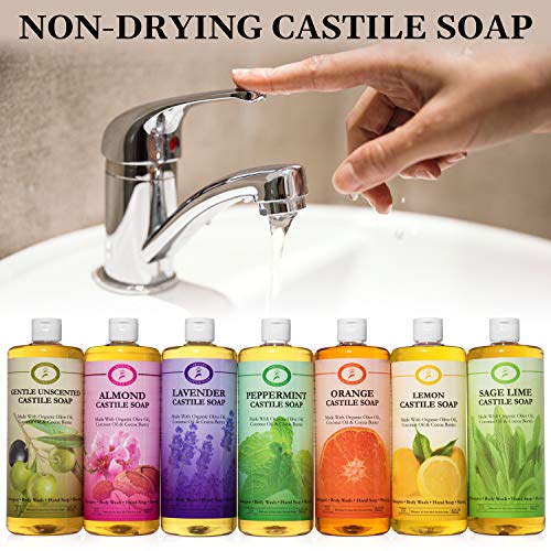 Течен сапун Carolina Peppermint Castile Soap – Омекотяващ кожата сапун с маслиново масло, Органично средство за