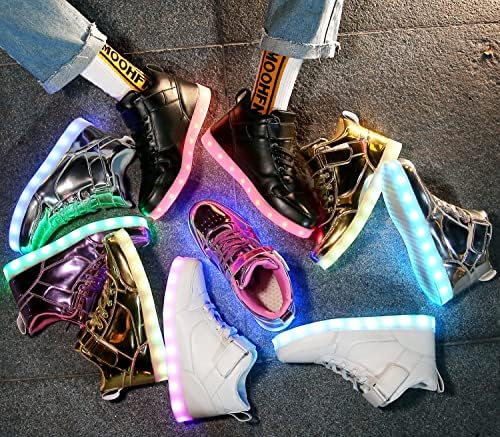 LakeRom/ Детски Обувки с Подсветка, Led Маратонки, Зареждане чрез USB, Мигащи Гуменки за Момчета И Момичета, Високи Маратонки, White36