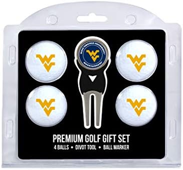 Топките за голф Golf Team NCAA West Virginia Mountaineers на Контролирани размери (4 бр) и инструмент за източване