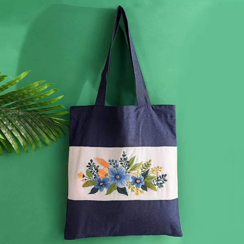 Комплект за бродиране тъмно Синьо, Холщовой Памучна чанта-тоут, Художествен модел Цветя орхидея, Комплекти за бродерия