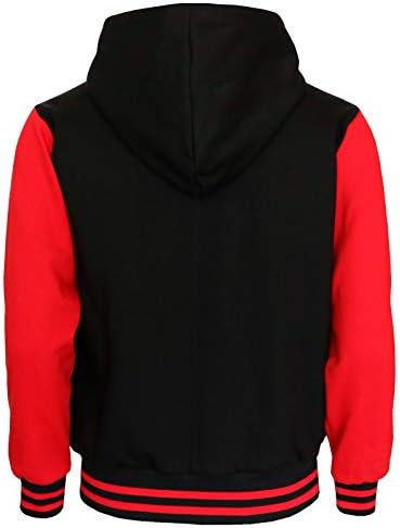 Университетската яке с качулка от памук руното тъкан Long Star Мъжки Letterman Baseball (6 цветови варианта) (L, черно и червено)