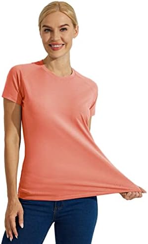 Willit Дамски Солнцезащитная Риза UPF 50 + С къс ръкав, Памучен Спортна Тениска за Бягане, Бързосъхнеща Тениска