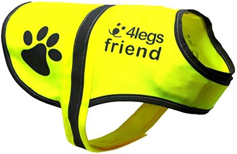 4LegsFriend Защитен жълто отразяваща жилетка за кучета с отвор за каишка 5 размери - Отлична видимост за активна