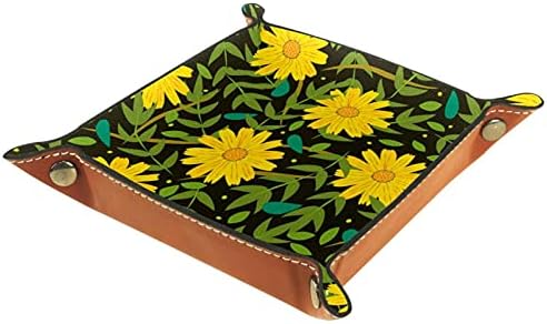 Фон с жълти цветя и листа, Практична тава за съхранение от Микрофибър-Тава за Офис бюрото, Нощни Органайзер за съхранение