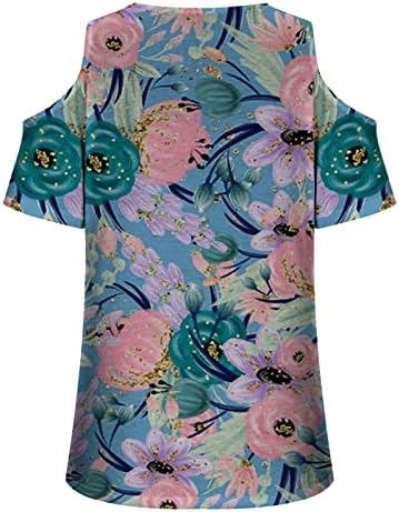Дамски Блузи с открити рамене 2023, Ежедневни Летни Модни Тениски с Къс ръкав и V-образно деколте, Тениски с Цветен